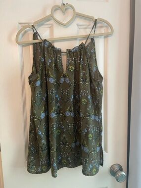 New York & Company Olive Green Floral Spaghetti Strap Camisole